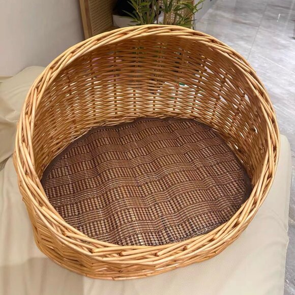 Woven Rattan Cat Bed with Brown Cushion - Picture 1 of 1